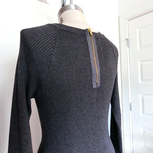 Bestow Charcoal Ribbed Knit Bodycon Sweater Dress with Back Zip (M) - Picture 3 of 5